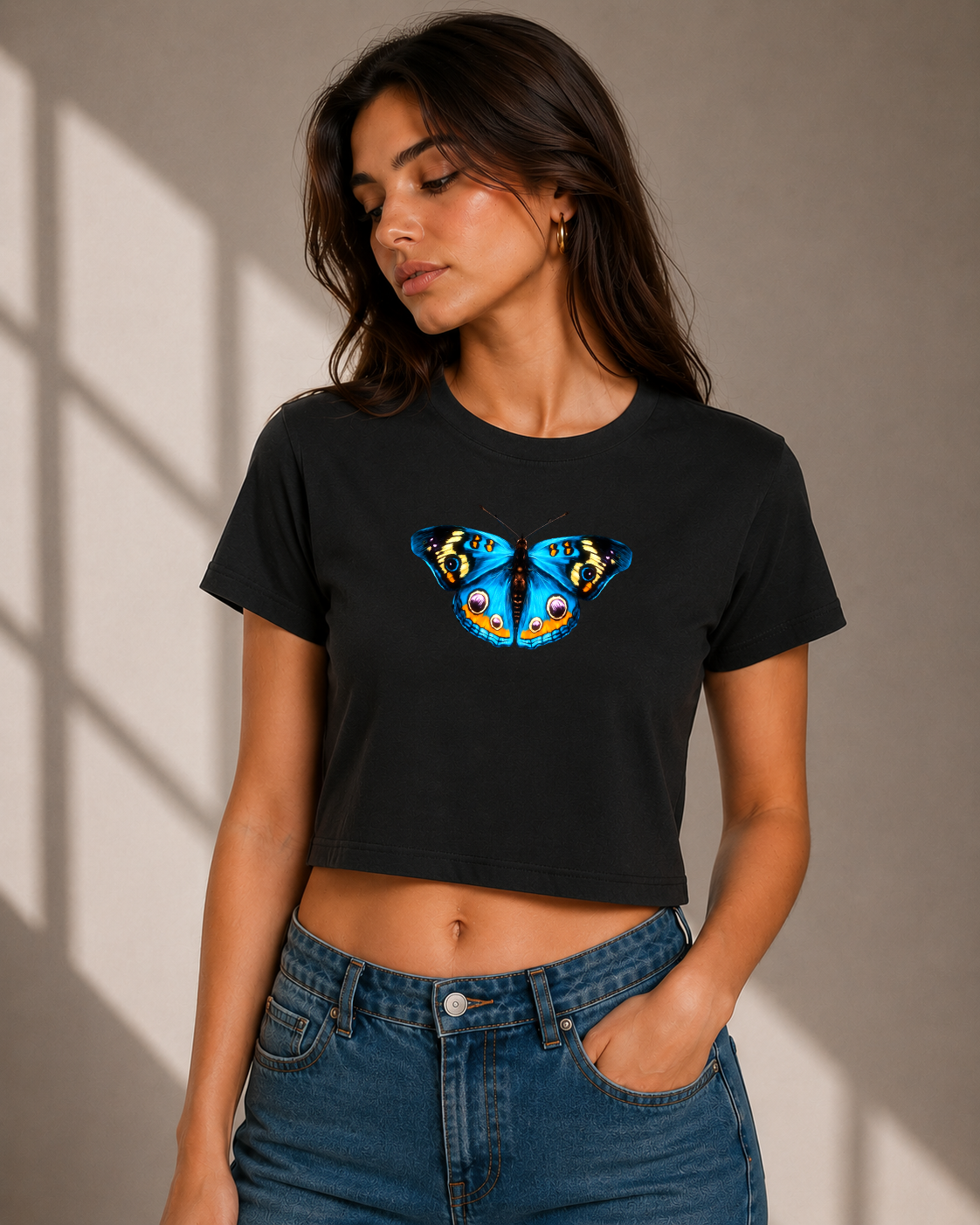 🦋 Blue Butterfly Crop Top