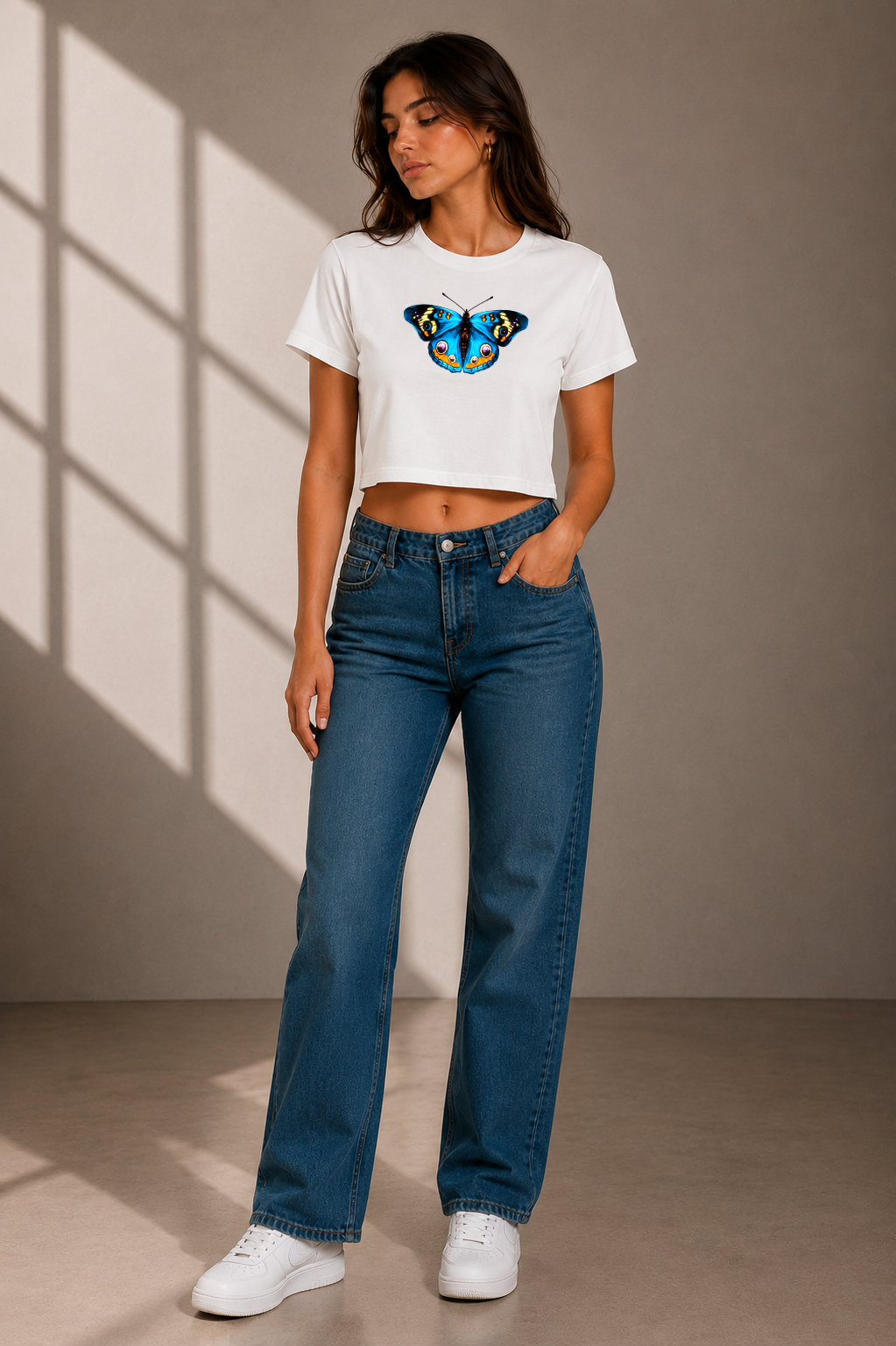 🦋 Blue Butterfly Crop Top